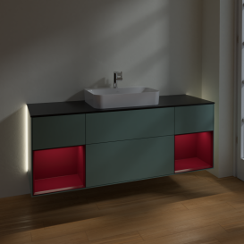 Тумба под раковину Villeroy & Boch Finion 160х50,1 см с подсветкой МДФ оливковый матовый лак/стекло черное матовое G452HBGM