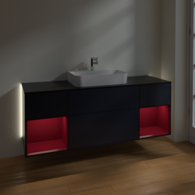 Тумба под раковину Villeroy & Boch Finion 160х50,1 см с подсветкой МДФ темно-синий матовый лак/стекло черное матовое G452HBHG