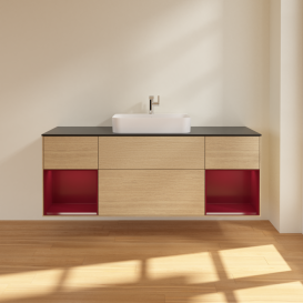 Тумба под раковину Villeroy & Boch Finion 160х50,1 см с подсветкой МДФ шпон дуба/стекло черное матовое G452HBPC