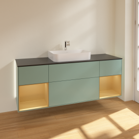 Тумба под раковину Villeroy & Boch Finion 160х50,1 см с подсветкой МДФ оливковый матовый лак/стекло черное матовое G452HFGM