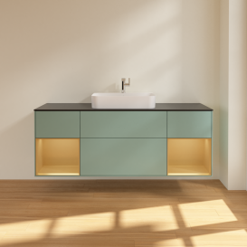 Тумба под раковину Villeroy & Boch Finion 160х50,1 см с подсветкой МДФ оливковый матовый лак/стекло черное матовое G452HFGM