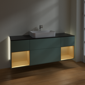 Тумба под раковину Villeroy & Boch Finion 160х50,1 см с подсветкой МДФ оливковый матовый лак/стекло черное матовое G452HFGM