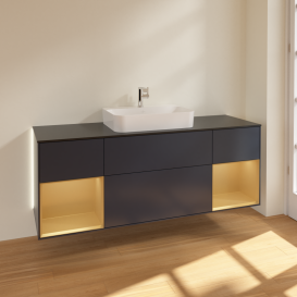 Тумба под раковину Villeroy & Boch Finion 160х50,1 см с подсветкой МДФ темно-синий матовый лак/стекло черное матовое G452HFHG