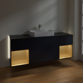 Тумба под раковину Villeroy & Boch Finion 160х50,1 см с подсветкой МДФ темно-синий матовый лак/стекло черное матовое G452HFHG