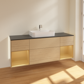 Тумба под раковину Villeroy & Boch Finion 160х50,1 см с подсветкой МДФ шпон дуба/стекло черное матовое G452HFPC