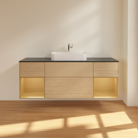 Тумба под раковину Villeroy & Boch Finion 160х50,1 см с подсветкой МДФ шпон дуба/стекло черное матовое G452HFPC