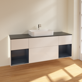 Тумба под раковину Villeroy & Boch Finion 160х50,1 см с подсветкой МДФ глянцевый белый лак/стекло черное матовое G452HGGF