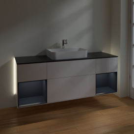 Тумба под раковину Villeroy & Boch Finion 160х50,1 см с подсветкой МДФ глянцевый белый лак/стекло черное матовое G452HGGF
