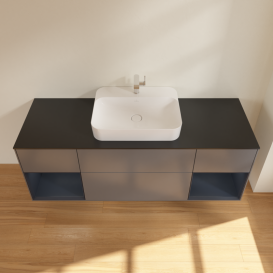 Тумба под раковину Villeroy & Boch Finion 160х50,1 см с подсветкой МДФ антрацит матовый лак/стекло черное матовое G452HGGK