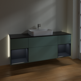 Тумба под раковину Villeroy & Boch Finion 160х50,1 см с подсветкой МДФ оливковый матовый лак/стекло черное матовое G452HGGM