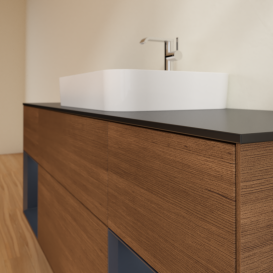 Тумба под раковину Villeroy & Boch Finion 160х50,1 см с подсветкой МДФ шпон грецкого ореха/стекло черное матовое G452HGGN