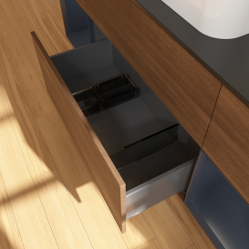 Тумба под раковину Villeroy & Boch Finion 160х50,1 см с подсветкой МДФ шпон грецкого ореха/стекло черное матовое G452HGGN