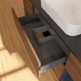 Тумба под раковину Villeroy & Boch Finion 160х50,1 см с подсветкой МДФ шпон грецкого ореха/стекло черное матовое G452HGGN