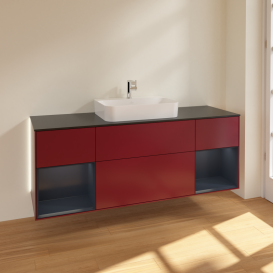 Тумба под раковину Villeroy & Boch Finion 160х50,1 см с подсветкой МДФ пион матовый лак/стекло черное матовое G452HGHB