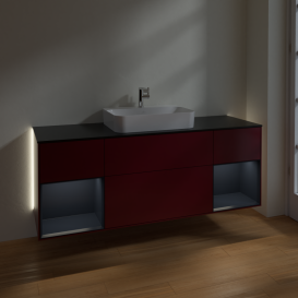 Тумба под раковину Villeroy & Boch Finion 160х50,1 см с подсветкой МДФ пион матовый лак/стекло черное матовое G452HGHB
