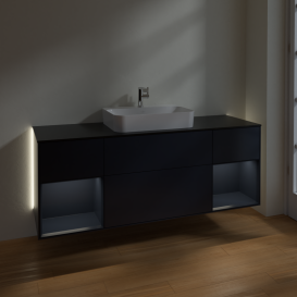 Тумба под раковину Villeroy & Boch Finion 160х50,1 см с подсветкой МДФ темно-синий матовый лак/стекло черное матовое G452HGHG