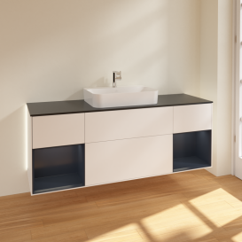 Тумба под раковину Villeroy & Boch Finion 160х50,1 см с подсветкой МДФ белый матовый лак/стекло черное матовое G452HGMT