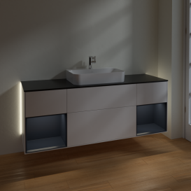 Тумба под раковину Villeroy & Boch Finion 160х50,1 см с подсветкой МДФ белый матовый лак/стекло черное матовое G452HGMT