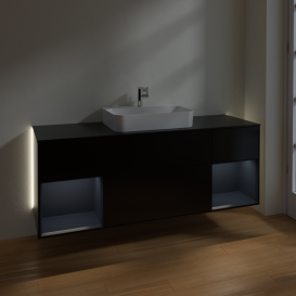 Тумба под раковину Villeroy & Boch Finion 160х50,1 см с подсветкой МДФ черный матовый лак/стекло черное матовое G452HGPD