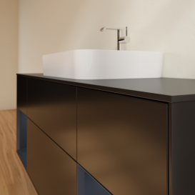 Тумба под раковину Villeroy & Boch Finion 160х50,1 см с подсветкой МДФ черный матовый лак/стекло черное матовое G452HGPD