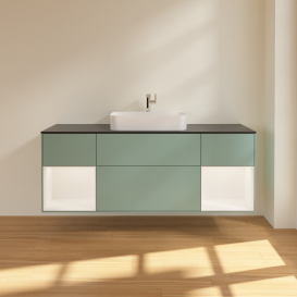 Тумба під раковину Villeroy & Boch Finion 160х50,1 см із підсвічуванням МДФ оливковий матовий лак/скло чорне матове G452MTGM