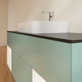 Тумба під раковину Villeroy & Boch Finion 160х50,1 см із підсвічуванням МДФ оливковий матовий лак/скло чорне матове G452MTGM