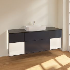 Тумба под раковину Villeroy & Boch Finion 160х50,1 см с подсветкой МДФ темно-синий матовый лак/стекло черное матовое G452MTHG