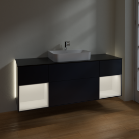 Тумба под раковину Villeroy & Boch Finion 160х50,1 см с подсветкой МДФ темно-синий матовый лак/стекло черное матовое G452MTHG