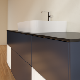 Тумба под раковину Villeroy & Boch Finion 160х50,1 см с подсветкой МДФ темно-синий матовый лак/стекло черное матовое G452MTHG