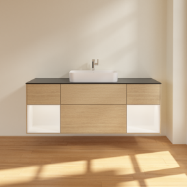 Тумба под раковину Villeroy & Boch Finion 160х50,1 см с подсветкой МДФ шпон дуба/стекло черное матовое G452MTPC