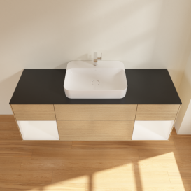 Тумба под раковину Villeroy & Boch Finion 160х50,1 см с подсветкой МДФ шпон дуба/стекло черное матовое G452MTPC