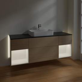 Тумба под раковину Villeroy & Boch Finion 160х50,1 см с подсветкой МДФ шпон дуба/стекло черное матовое G452MTPC