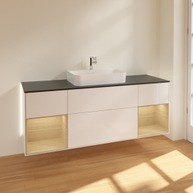 Тумба під раковину Villeroy & Boch Finion 160х50,1 см з підсвічуванням МДФ білий глянцевий лак/скло чорне матове G452PCGF