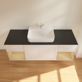 Тумба під раковину Villeroy & Boch Finion 160х50,1 см з підсвічуванням МДФ білий глянцевий лак/скло чорне матове G452PCGF