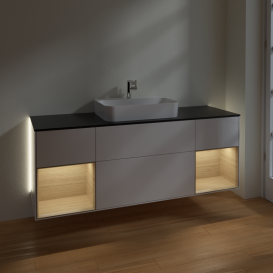 Тумба під раковину Villeroy & Boch Finion 160х50,1 см з підсвічуванням МДФ білий глянцевий лак/скло чорне матове G452PCGF