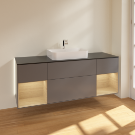 Тумба под раковину Villeroy & Boch Finion 160х50,1 см с подсветкой МДФ антрацит матовый лак/стекло черное матовое G452PCGK