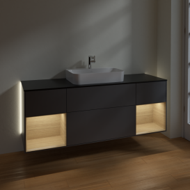 Тумба под раковину Villeroy & Boch Finion 160х50,1 см с подсветкой МДФ антрацит матовый лак/стекло черное матовое G452PCGK