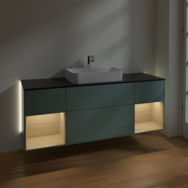 Тумба під раковину Villeroy & Boch Finion 160х50,1 см із підсвічуванням МДФ оливковий матовий лак/скло чорне матове G452PCGM