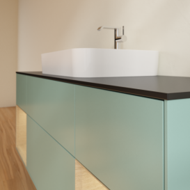 Тумба під раковину Villeroy & Boch Finion 160х50,1 см із підсвічуванням МДФ оливковий матовий лак/скло чорне матове G452PCGM