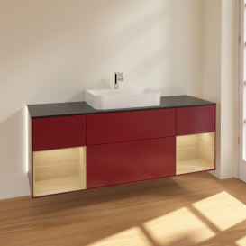 Тумба под раковину Villeroy & Boch Finion 160х50,1 см с подсветкой МДФ пион матовый лак/стекло черное матовое G452PCHB