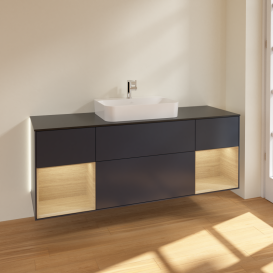 Тумба под раковину Villeroy & Boch Finion 160х50,1 см с подсветкой МДФ темно-синий матовый лак/стекло черное матовое G452PCHG
