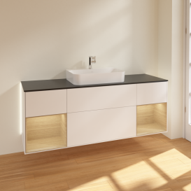 Тумба под раковину Villeroy & Boch Finion 160х50,1 см с подсветкой МДФ белый матовый лак/стекло черное матовое G452PCMT