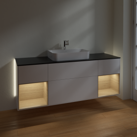 Тумба под раковину Villeroy & Boch Finion 160х50,1 см с подсветкой МДФ белый матовый лак/стекло черное матовое G452PCMT