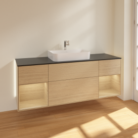 Тумба под раковину Villeroy & Boch Finion 160х50,1 см с подсветкой МДФ шпон дуба/стекло черное матовое G452PCPC