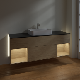 Тумба под раковину Villeroy & Boch Finion 160х50,1 см с подсветкой МДФ шпон дуба/стекло черное матовое G452PCPC