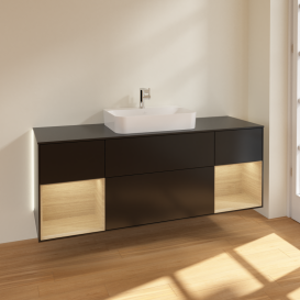 Тумба под раковину Villeroy & Boch Finion 160х50,1 см с подсветкой МДФ черный матовый лак/стекло черное матовое G452PCPD