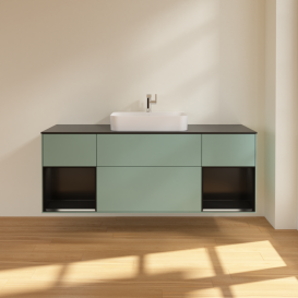 Тумба под раковину Villeroy & Boch Finion 160х50,1 см с подсветкой МДФ оливковый матовый лак/стекло черное матовое G452PDGM