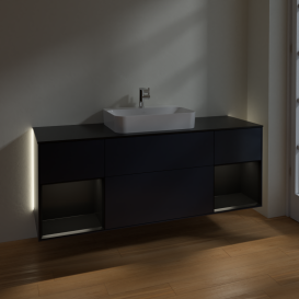 Тумба под раковину Villeroy & Boch Finion 160х50,1 см с подсветкой МДФ темно-синий матовый лак/стекло черное матовое G452PDHG