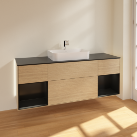 Тумба под раковину Villeroy & Boch Finion 160х50,1 см с подсветкой МДФ шпон дуба/стекло черное матовое G452PDPC