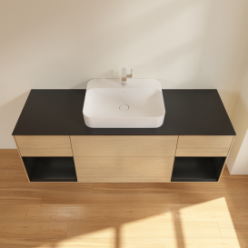 Тумба под раковину Villeroy & Boch Finion 160х50,1 см с подсветкой МДФ шпон дуба/стекло черное матовое G452PDPC